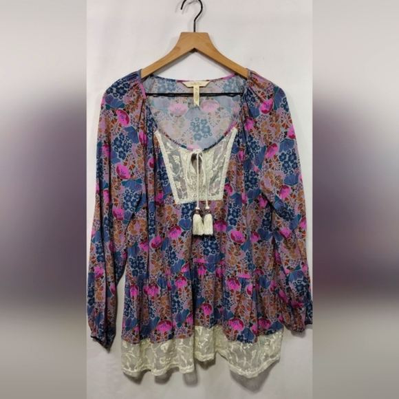 Matilda Jane Sew Perfect Floral Peasant Top Women's M Multicolor Artsy Retro - Picture 2 of 8